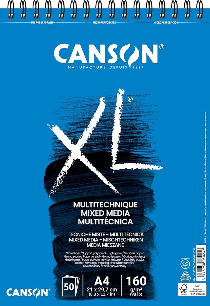Bloc CANSON xl mix media esp micr 21X29, 7 50H texturado 160G