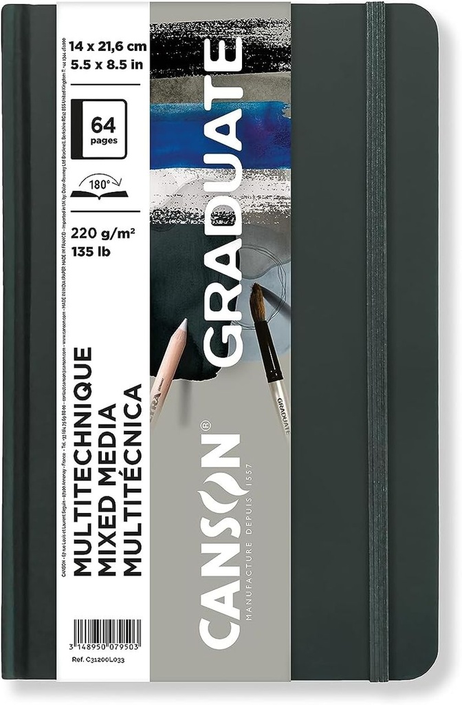 Bloc CANSON graduate mix media 14X21, 6 32H fino 220G gris