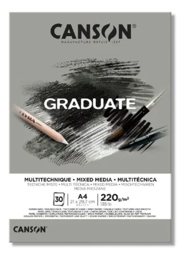 Bloc enc. CANSON graduate mix media 21X29, 7CM 30H 220G gris