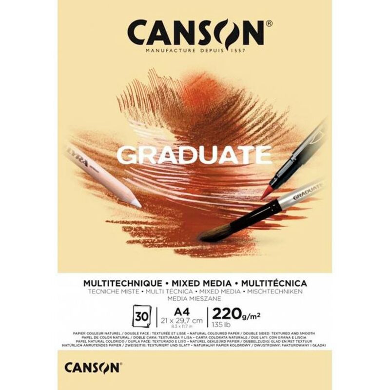 Bloc enc. CANSON graduate mix media 21X29, 7CM 30H 220G ocre