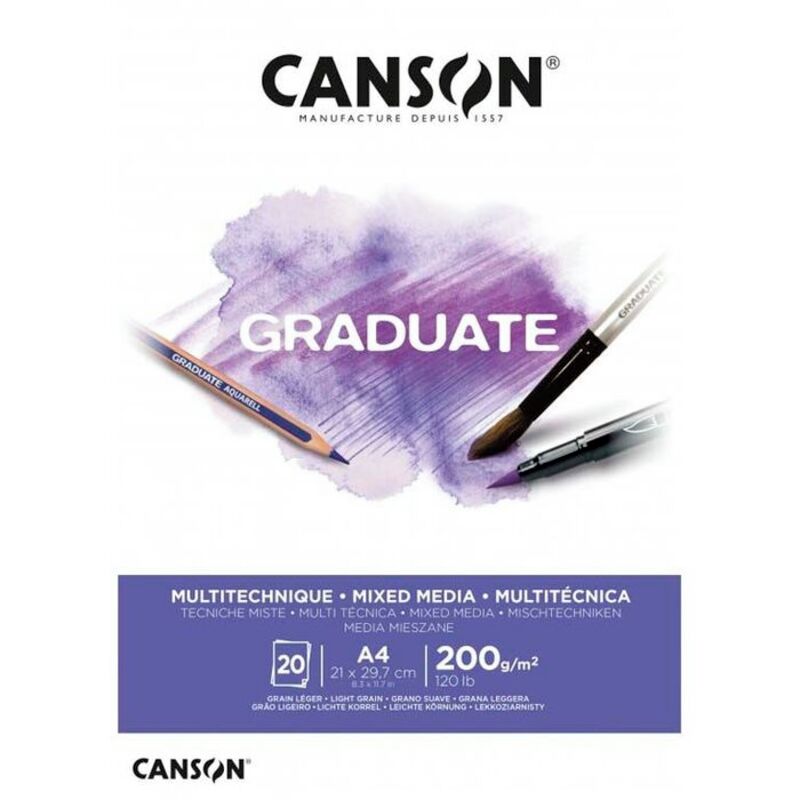 Bloc enc. CANSON graduate mix media 21X29, 7CM 20H 200G blanco