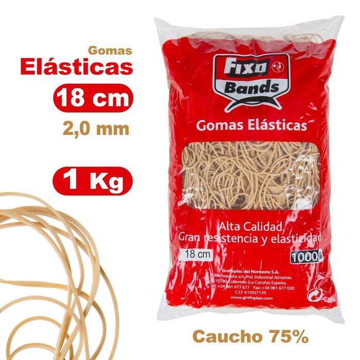 Gomas elasticas 2 mm x 18 cm fixo bolsa 1 kg