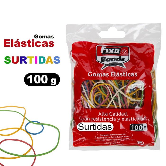 Gomas elasticas tamaño y colores surtidos fixo caja 100 gr