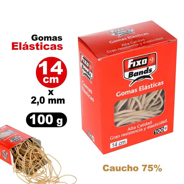 Gomas elasticas 2 mm x 14 cm fixo caja 100 gramos