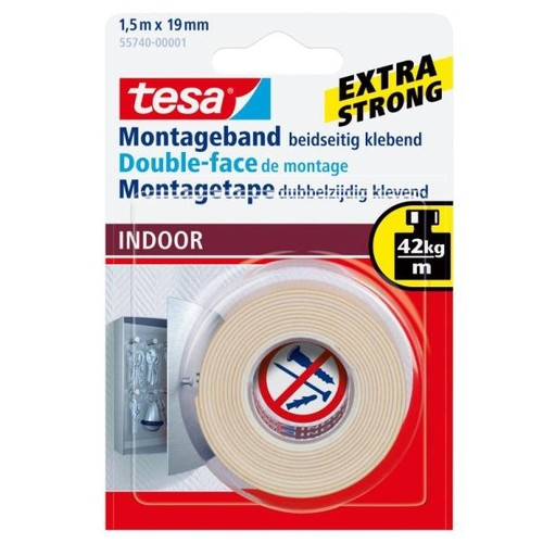 Cinta adhesiva powerbond doble cara pequeños objetos (interior) 19MM.X1,5M. tesa 55740-00002-04