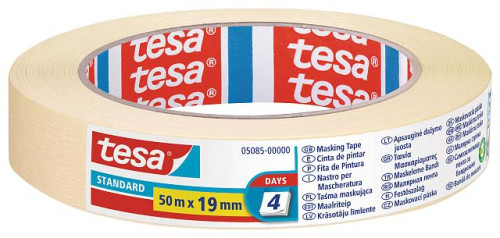 Tesa 05085-00000-02 cintas de pintar 50 m cinta de pintor multiusos apto para uso en interior adecuado para uso en exteriores papel amarillo