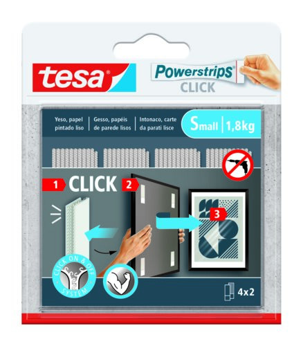 Blister tiras adhesivas cuelga objetos powerstrips clik 1,8KG 4 pares 60X20MM "s" tesa 77720-00001-00