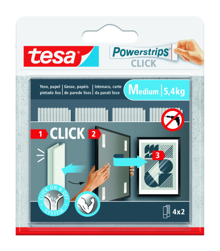 Blister tiras adhesivas cuelga objetos powerstrips clik 5,4KG 4 pares 80X20MM "m" tesa 77721-00001-00