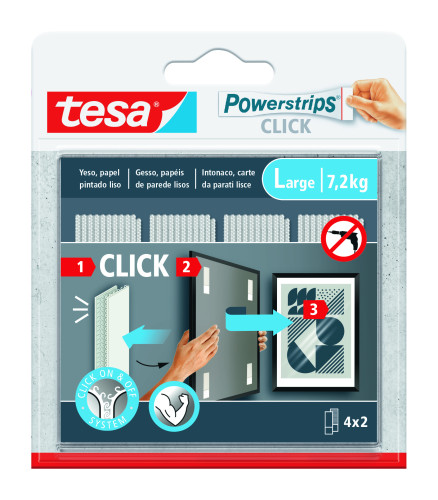 Blister tiras adhesivas cuelga objetos powerstrips clik 7,2KG 4 pares 85X20MM "l" tesa 77722-00001-00