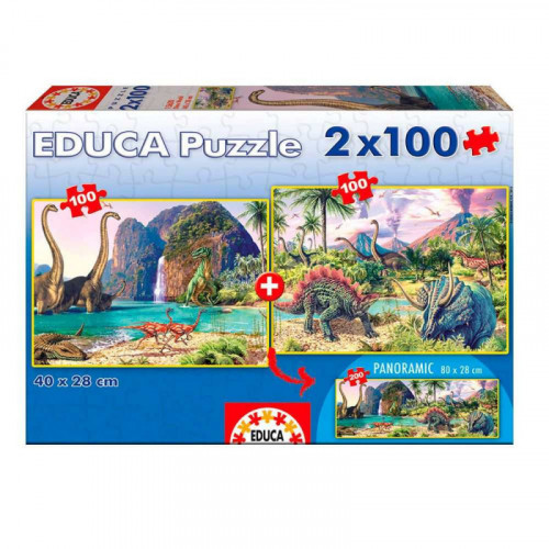 Puzzle 2X100 dino world de 6-8 años educa borras 15620