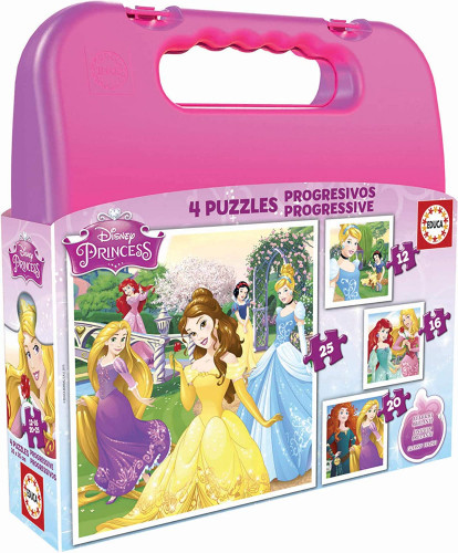 Maleta puzzles progresivos princesas disney 12-16-20-25 de 3-6 años educa borras 16508