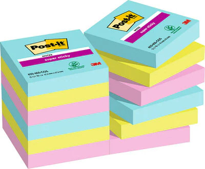 90 hojas notas adhesivas 47,6X47,6MM super sticky colección cosmic caja cartón 622-12SS-cos post-it 7100290180