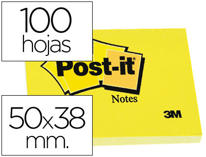 100 hojas notas adhesivas 38X51MM canary yellow sin encelofanado individual 653-e post-it 7100290163