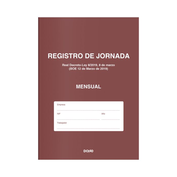 Libro dohe registro de jornada laboral mensual folio 16H