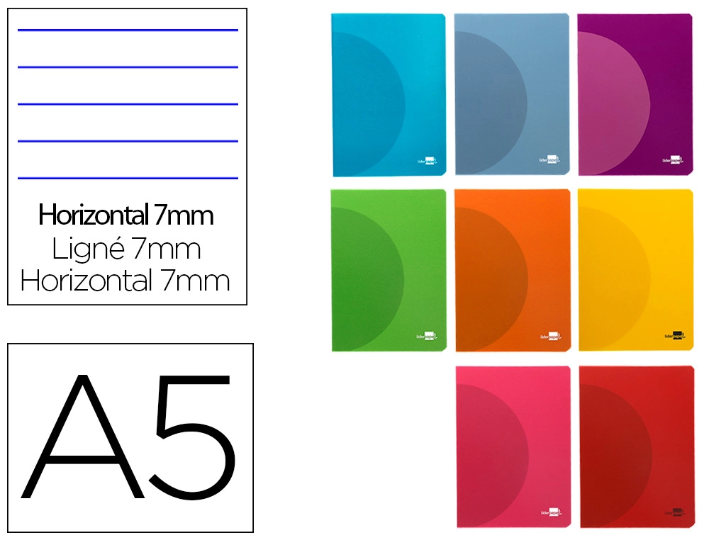 Libreta liderpapel 360 tapa de plastico A5 48 hojas 90G/M2 horizontal con doble margen colores surtidos