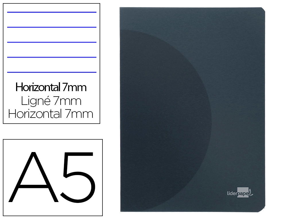 Libreta liderpapel 360 tapa de plastico A5 48 hojas 90G/M2 horizontal con doble margen tapa negra