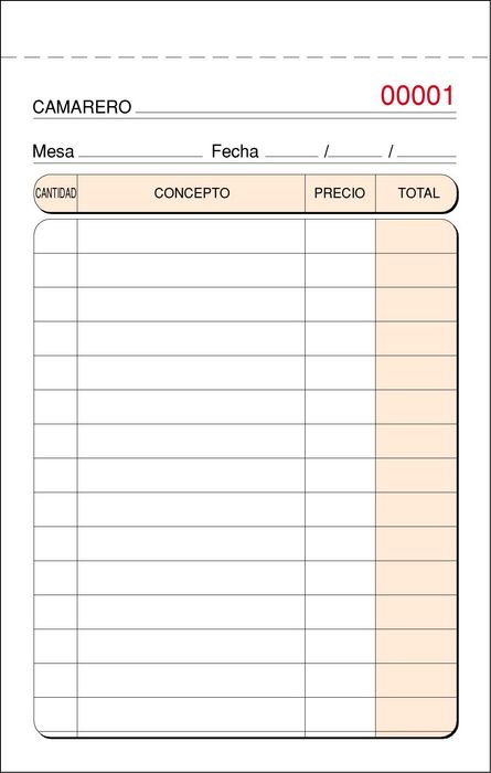 Talonario camarero duplicado autocopiante t-140 n bolsillo