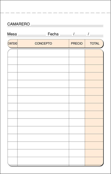 Talonario camarero bolsillo 9X14 t-140 duplicado autocopian