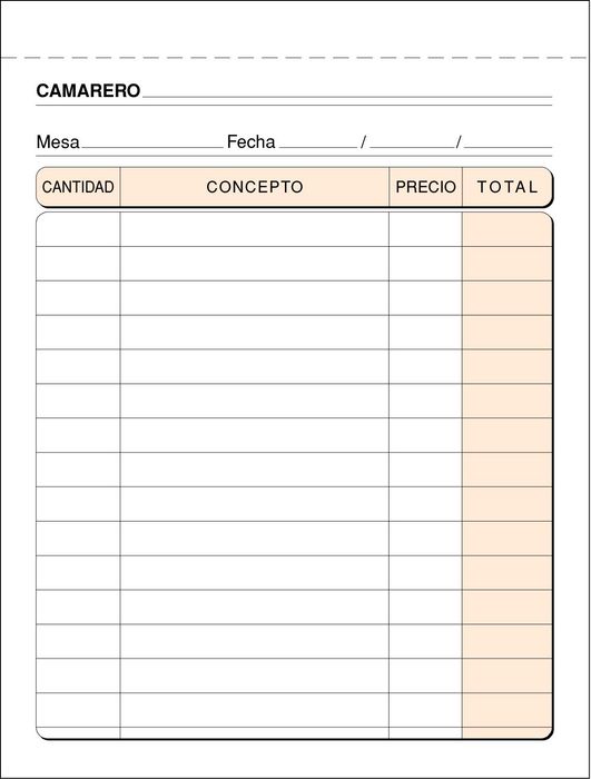 Talonario camarero 8º t-89 triplicado autocopiante