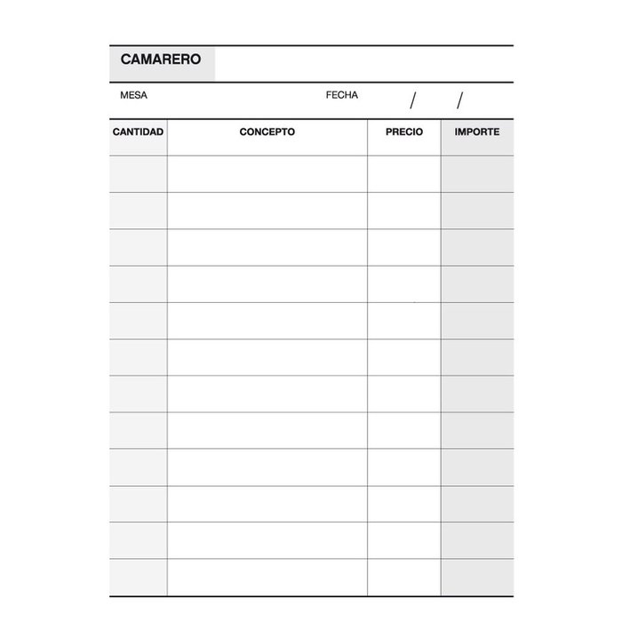 Talonario camarero 1/8 natural triplicado a-89