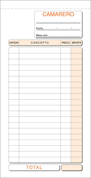Talonario camarero 1/3 folio t-101 triplicado autocopiante
