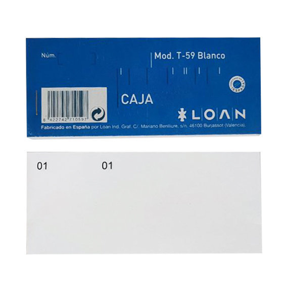 Talonario caja 1/3 del cuarto t-59 numerado blanco