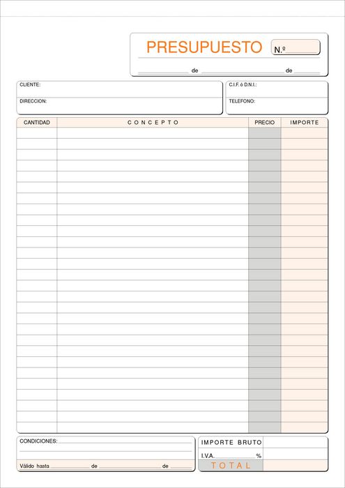 Talonario presupuesto fº t-96 natural duplicado autocopiant