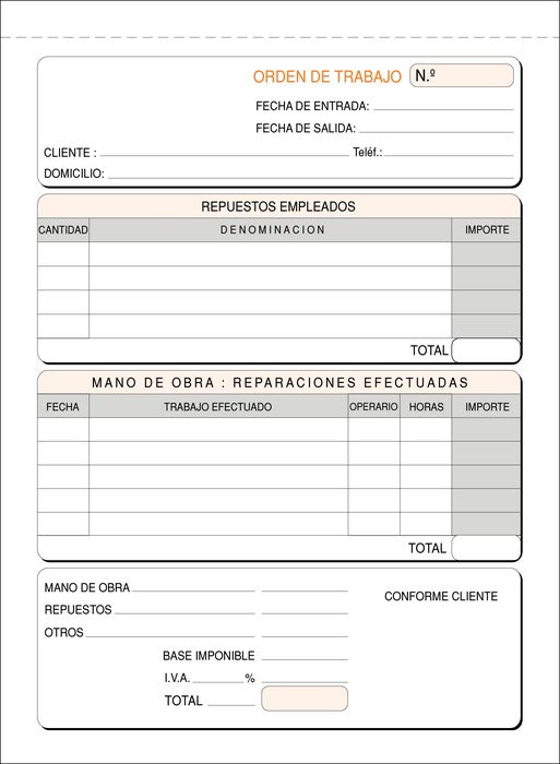 Talonario orden trabajo 4º t-138 natural duplicado autocopia