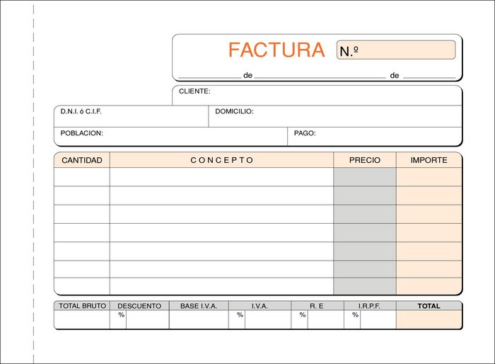Talonario factura 8º t-45 apaisado