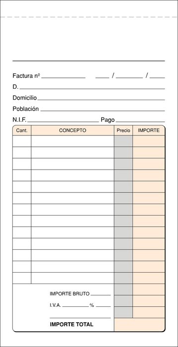 Talonario factura 1/3 fº t-44 natural duplicado autocopiante