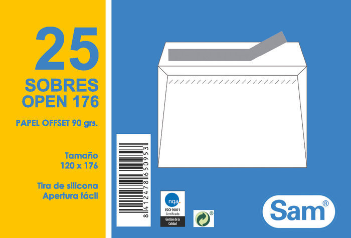 Sobre open 176 120X176 paquete de 25 uds