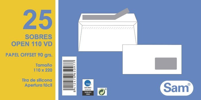 Sobre blanco open 110X220 90GR p/25 ventana derecha