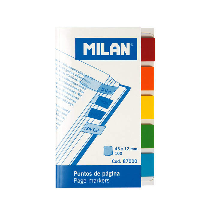 Banderitas adhesivas milan 5 colores transparentes