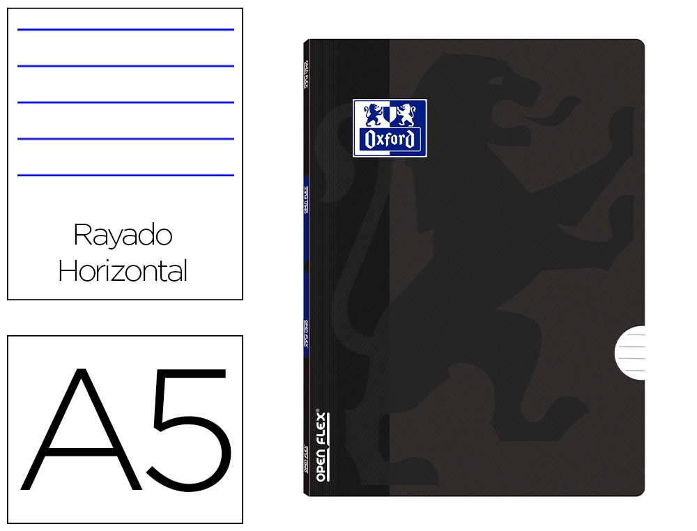 Libreta escolar oxford openflex tapa flexible optik paper 48 hojas din A5 rayado horizontal color negro