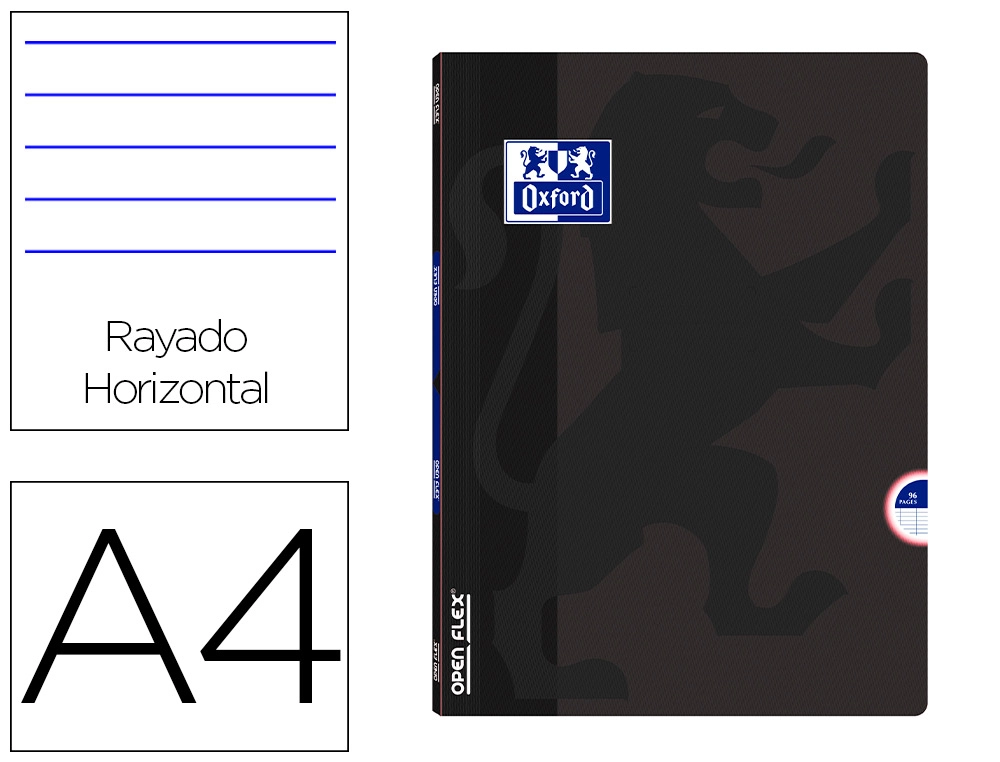 Libreta escolar oxford openflex tapa flexible optik paper 48 hojas din A4 rayado horizontal color negro