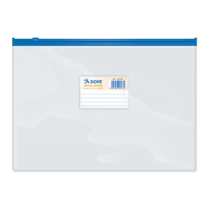 Bolsa zipper dohe pvc folio apaisado azul