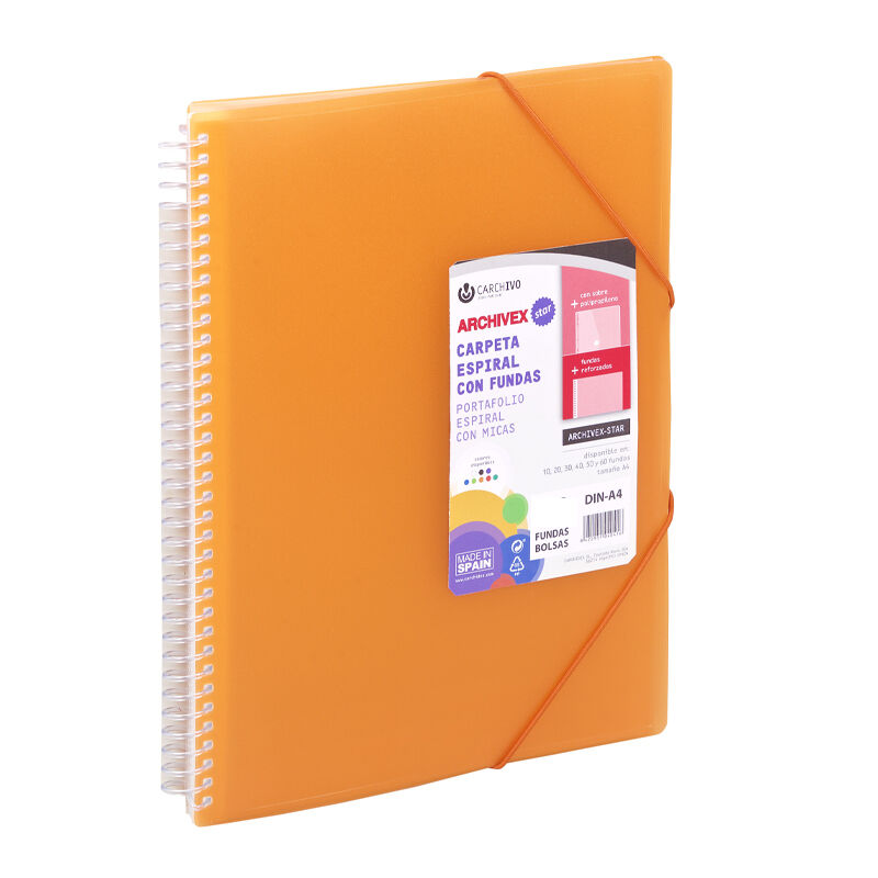 Carpeta archivex-star espiral 60 fundas naranja