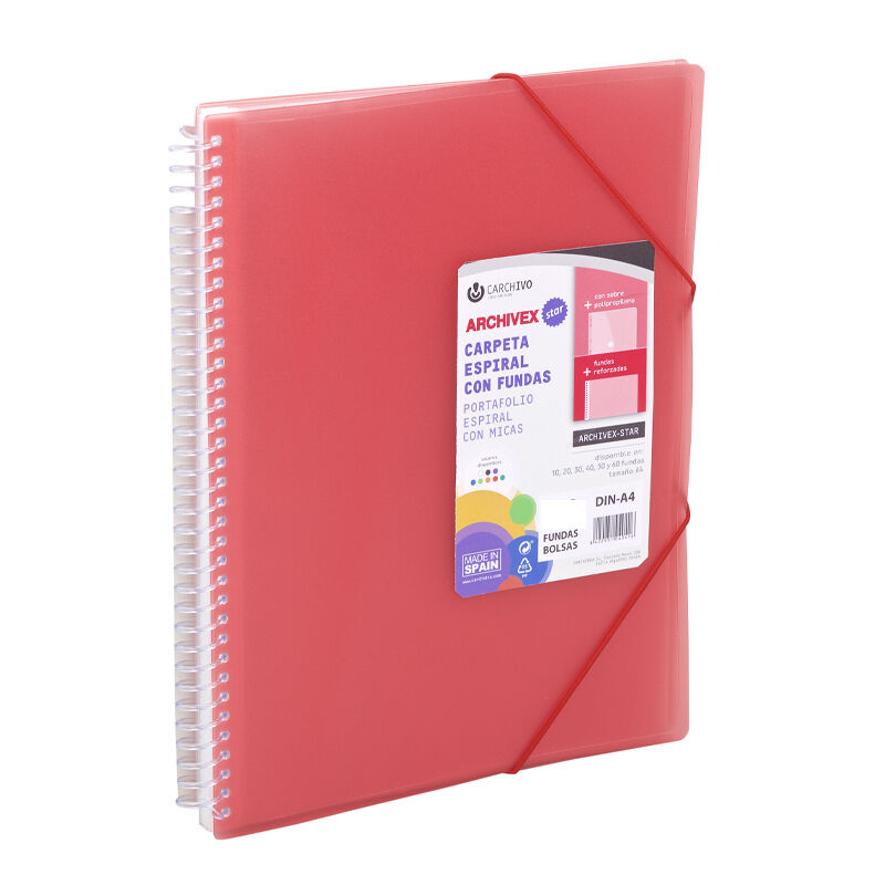 Carpeta archivex-star espiral 60 fundas rojo