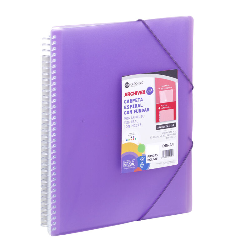 Carpeta archivex star espiral 50 fundas violeta