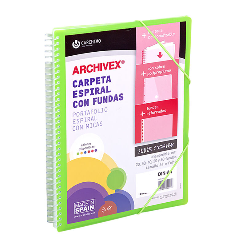 Carpeta archivex star espiral 40 fundas verde claro