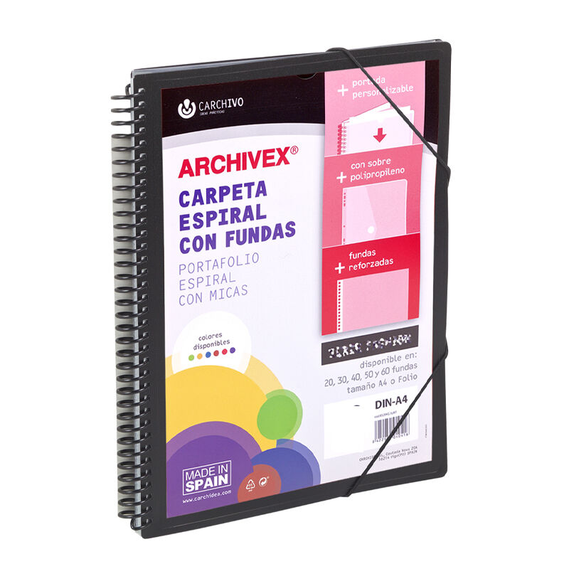 Carpeta archivex-star espiral canguro 20 fundas negro