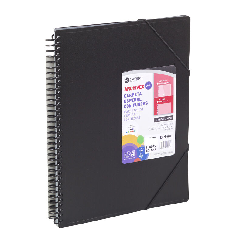 Carpeta archivex-star espiral 20 fundas negro