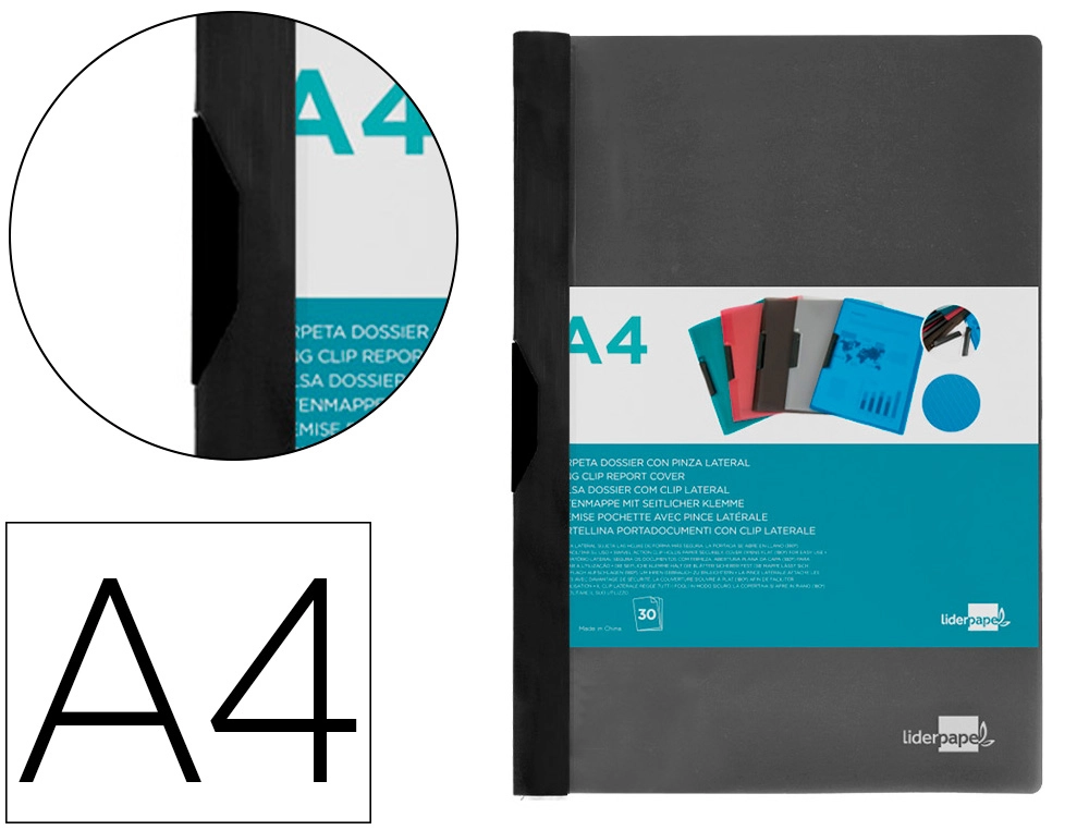 Carpeta liderpapel dossier pinza lateral 35365 polipropileno din A4 negra 30 hojas pinza deslizante