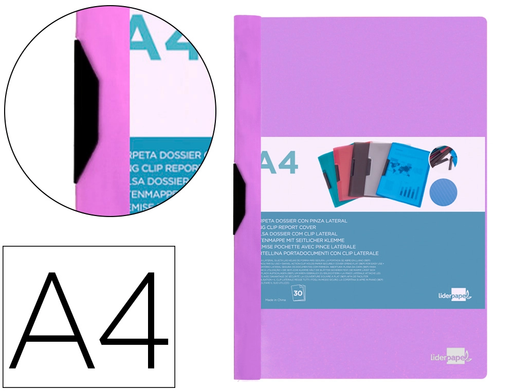 Carpeta liderpapel dossier pinza lateral polipropileno din A4 lavanda opaco 30 hojas pinza deslizante