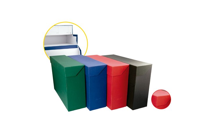 Caja transferencia folio carton forrado geltex azul