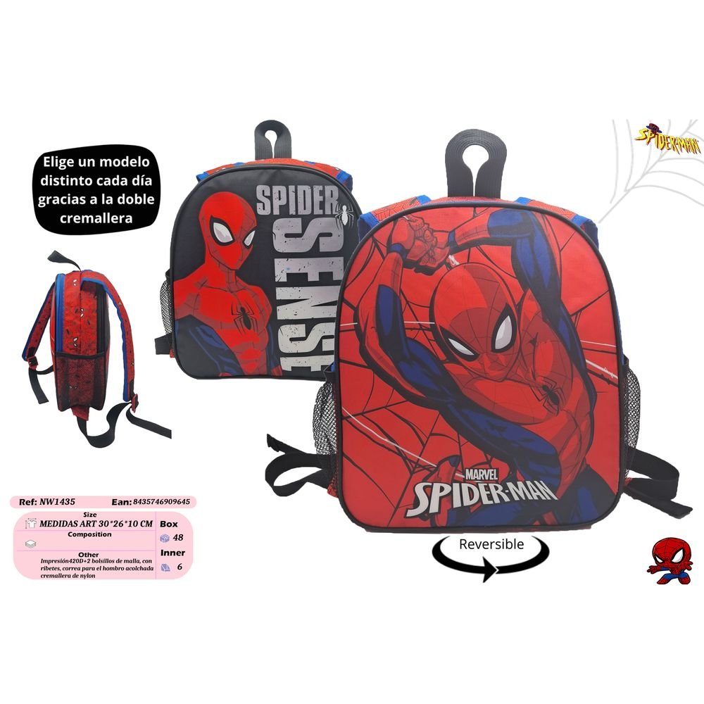 Mochila infantil reversible spiderman 30 x 26X 10 cm