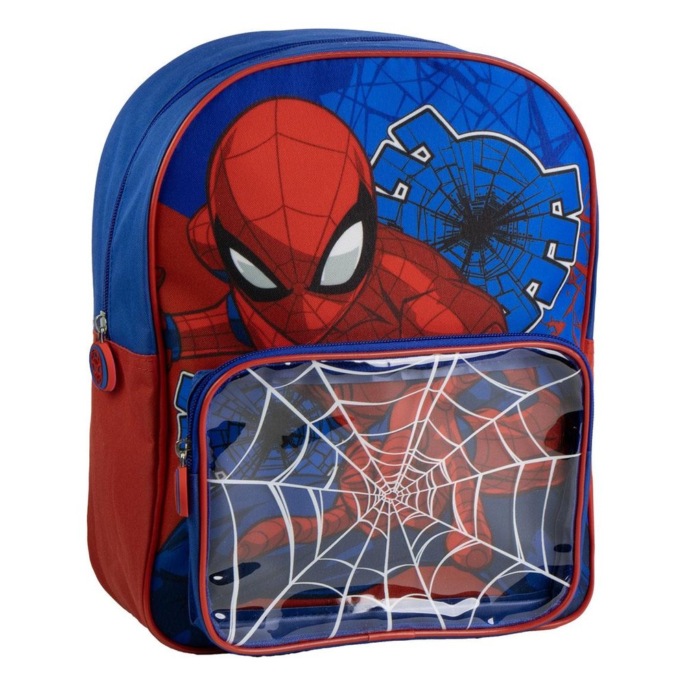 Mochila infantil spiderman con bolsillo transparente