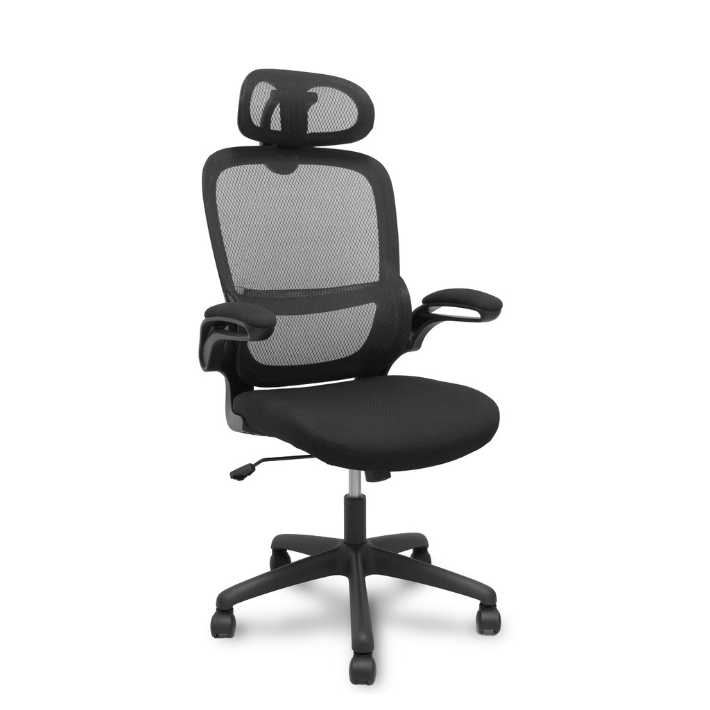 Silla PRO525 respaldo malla negro asiento tela color negro y cabecero