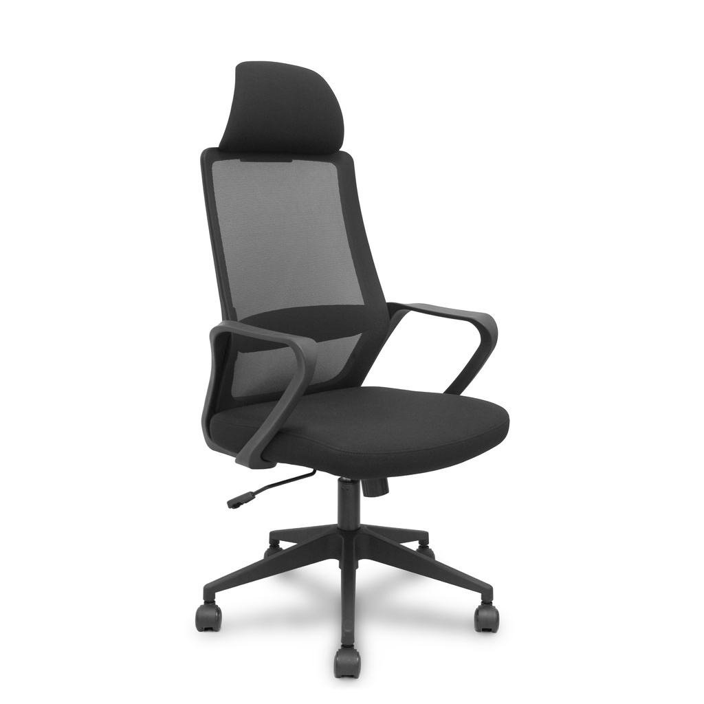 Silla PRO534 negra respaldo malla negro asiento tela negro base piramidal negra ruedas nailon