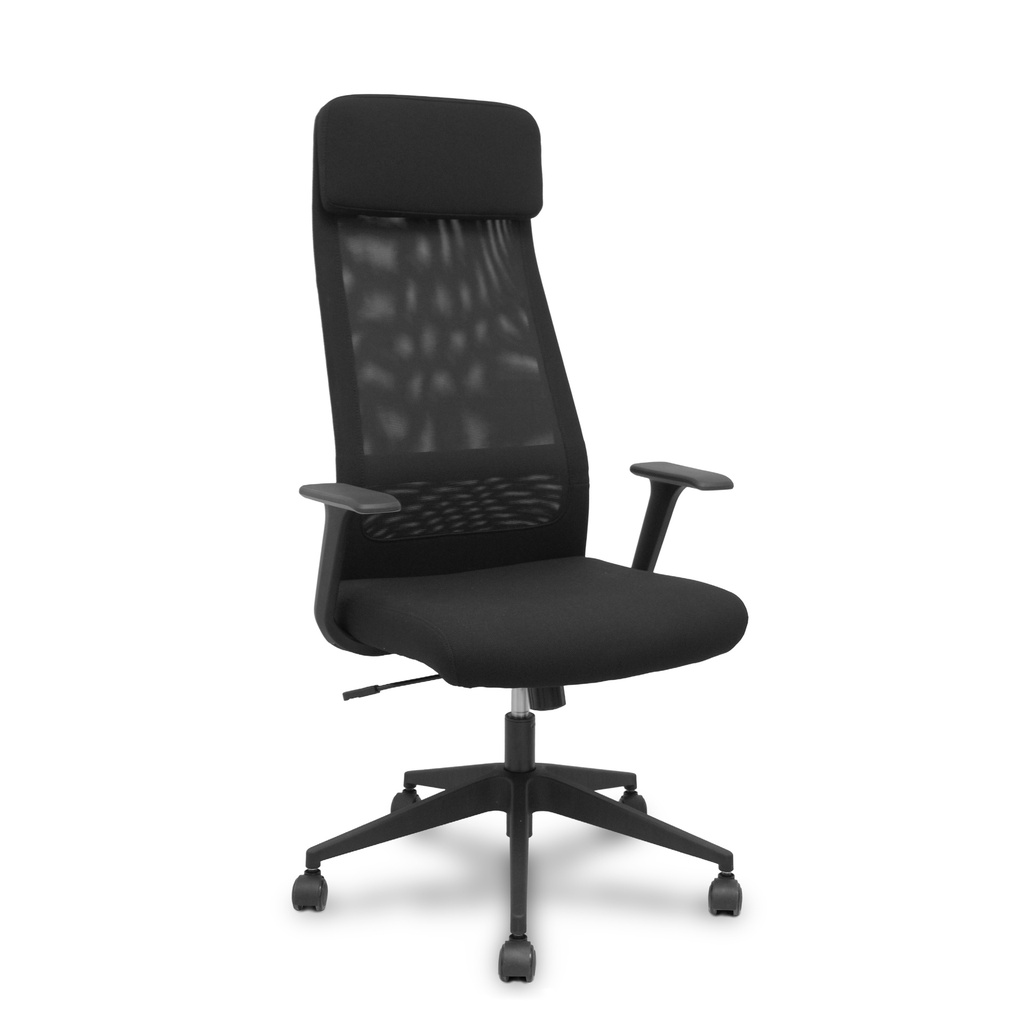 Silla PRO536 basculante tela negra brazos fijos.
